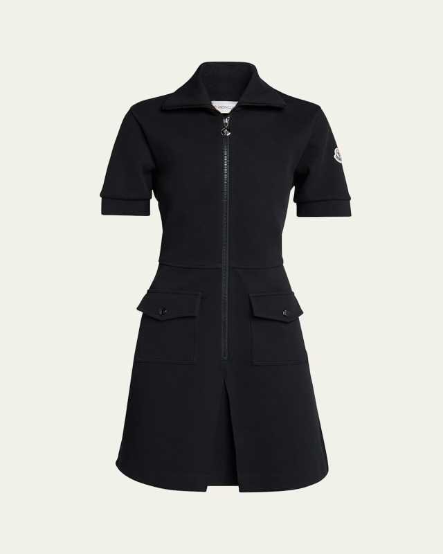 Short-Sleeve Zip Mini Dress